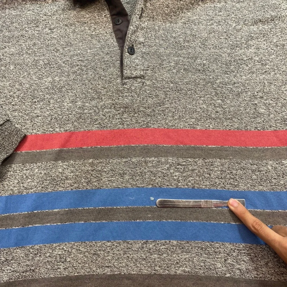 Levi Long Sleeve Polo Sz L Mens Gray Red Blue Striped Skater Grunge Vintage 90s